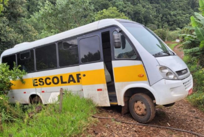 Micro-ônibus que transportava crianças para a escola sai da pista